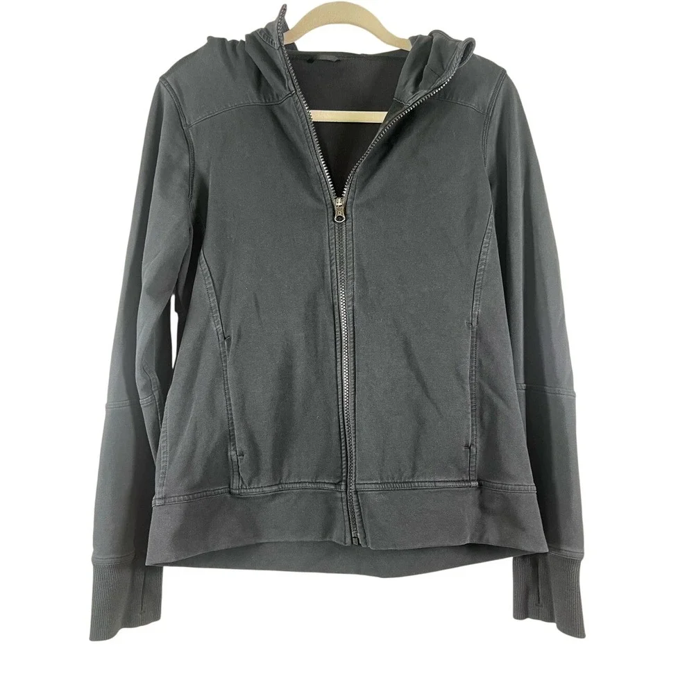 Lululemon Full Zip Hooded Jacket Black Gray Vented Back Fleece Hoodie Size 4